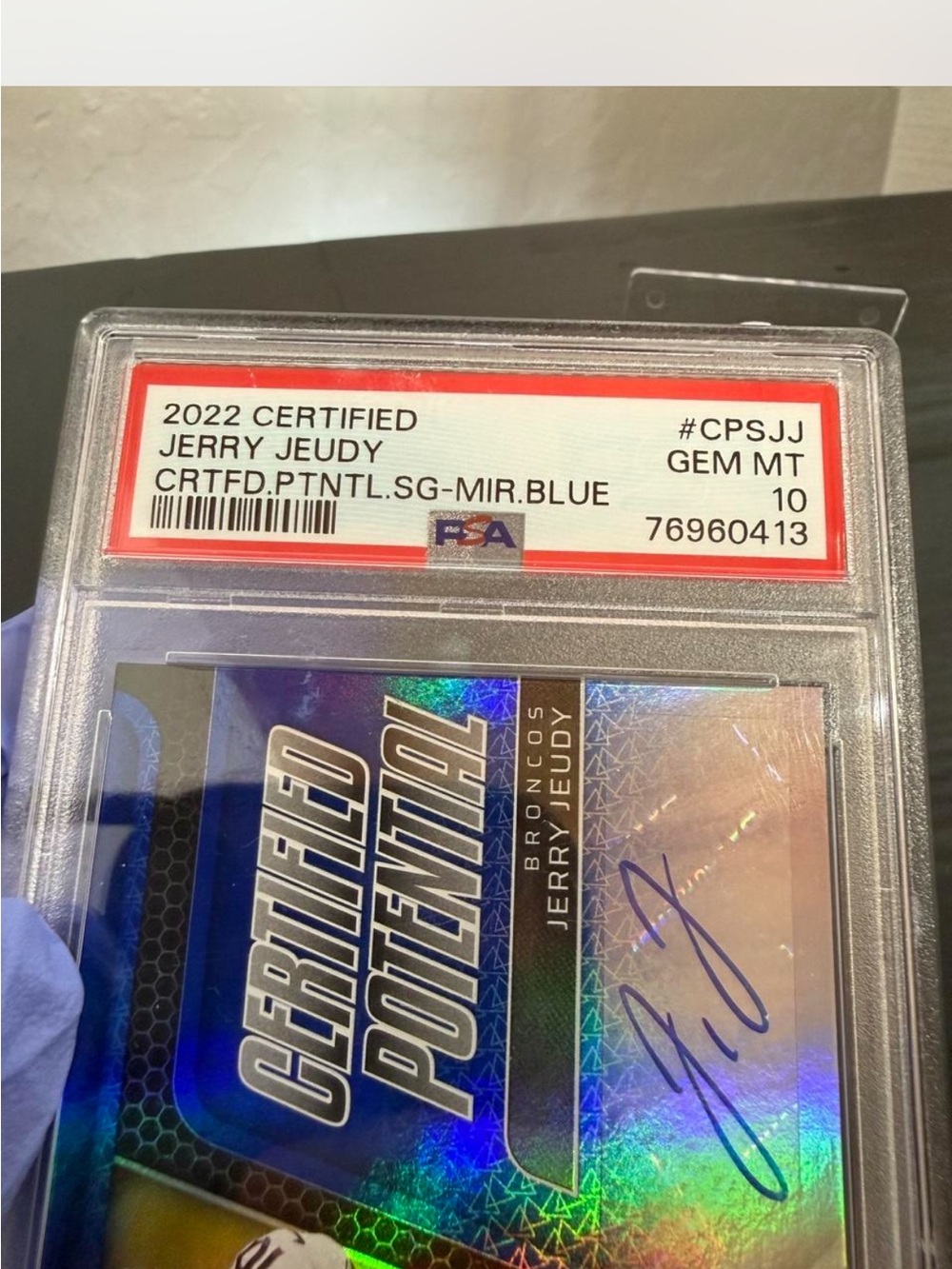 🔥2022 Jerry Jeudy Panini Certified Potential Blue Mirror 8/15 Autograph PSA 10 - Picture 3 of 6